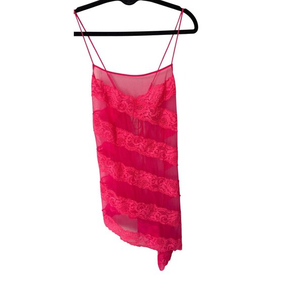 Victoria's Secret Other - Victoria's Secret Chemise Large Hot Pink Sheer Lace Asymmetrical Lingerie